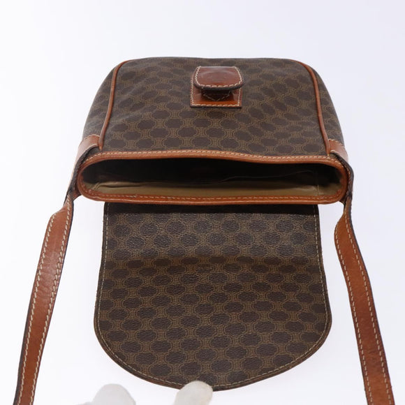 CELINE Macadam Canvas Shoulder Bag PVC Leather Brown Gold Auth 141524