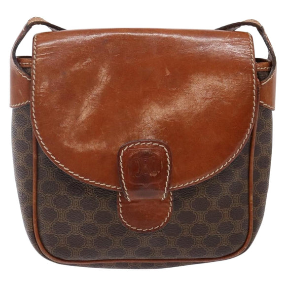 CELINE Macadam Canvas Shoulder Bag PVC Leather Brown Gold Auth 141524