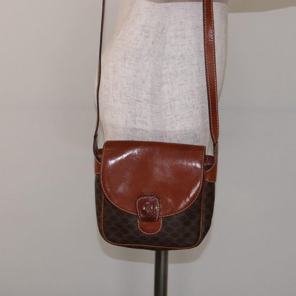 CELINE Macadam Canvas Shoulder Bag PVC Leather Brown Gold Auth 141524