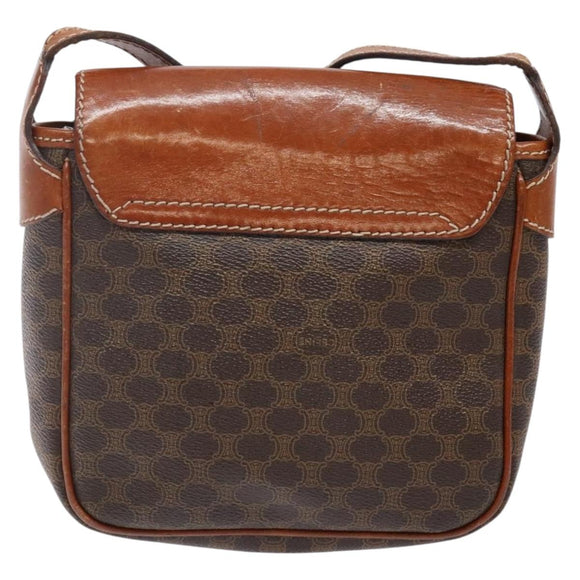 CELINE Macadam Canvas Shoulder Bag PVC Leather Brown Gold Auth 141524