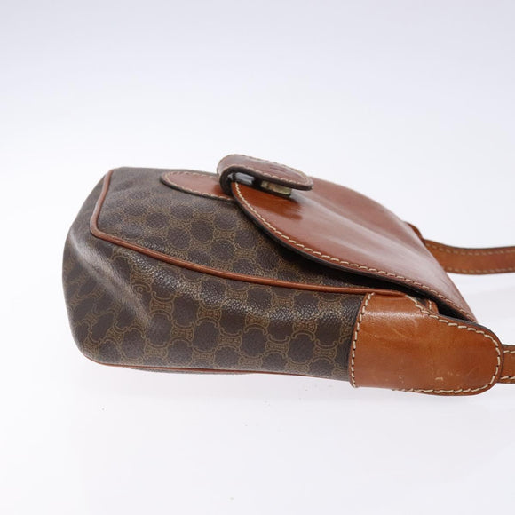 CELINE Macadam Canvas Shoulder Bag PVC Leather Brown Gold Auth 141524