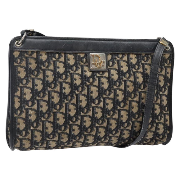 Christian Dior Trotter Canvas Shoulder Bag Navy Gold Auth 141525