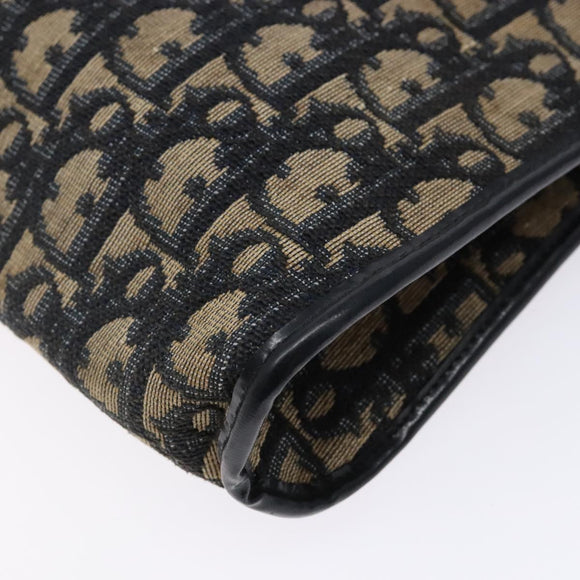 Christian Dior Trotter Canvas Shoulder Bag Navy Gold Auth 141525