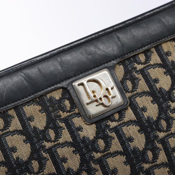 Christian Dior Trotter Canvas Shoulder Bag Navy Gold Auth 141525