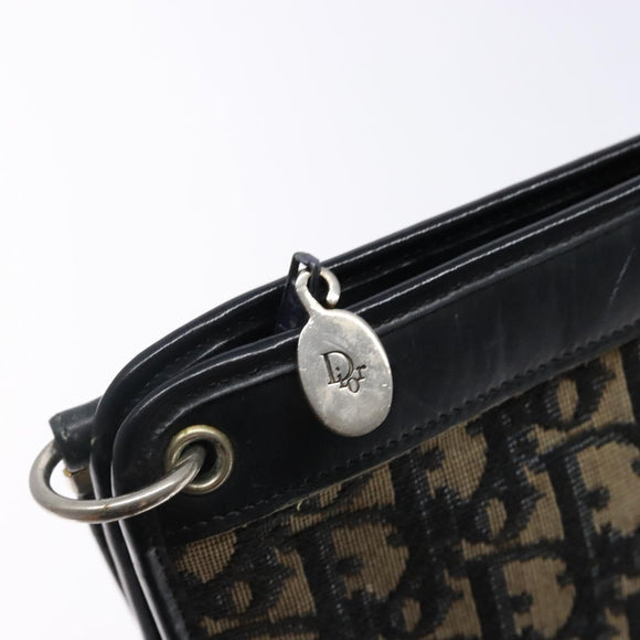 Christian Dior Trotter Canvas Shoulder Bag Navy Gold Auth 141525