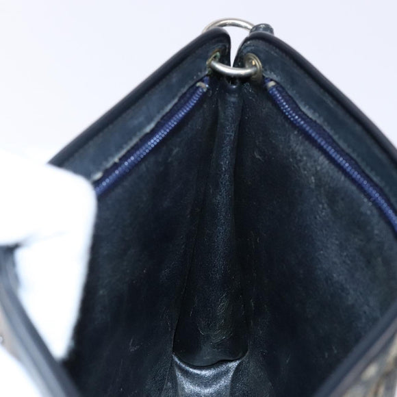 Christian Dior Trotter Canvas Shoulder Bag Navy Gold Auth 141525