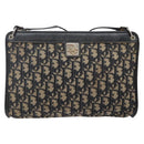 Christian Dior Trotter Canvas Shoulder Bag Navy Gold Auth 141525-13