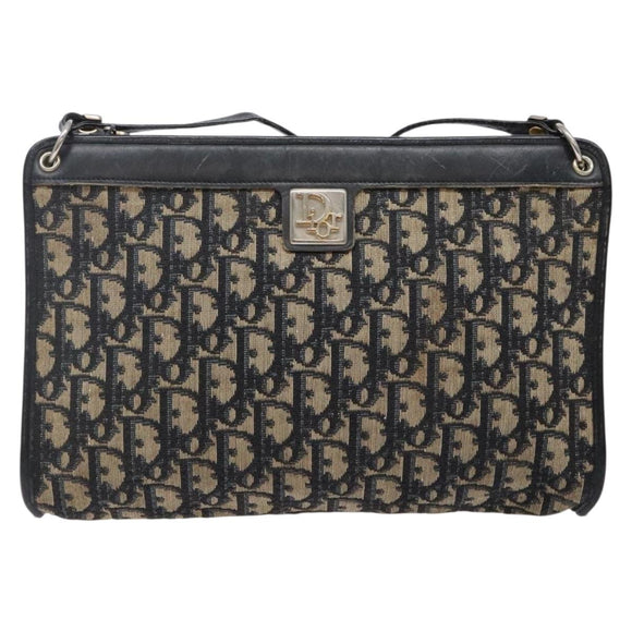 Christian Dior Trotter Canvas Shoulder Bag Navy Gold Auth 141525