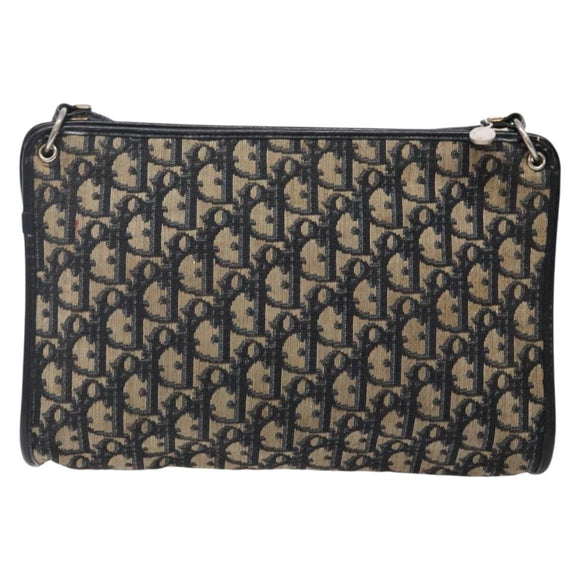Christian Dior Trotter Canvas Shoulder Bag Navy Gold Auth 141525