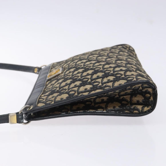 Christian Dior Trotter Canvas Shoulder Bag Navy Gold Auth 141525