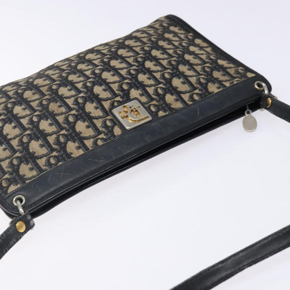 Christian Dior Trotter Canvas Shoulder Bag Navy Gold Auth 141525