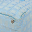 CHANEL New Travel Line Tote Bag Nylon Light Blue Silver CC Auth 141526-10