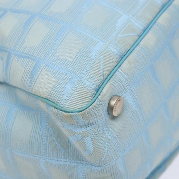 CHANEL New Travel Line Tote Bag Nylon Light Blue Silver CC Auth 141526