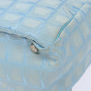 CHANEL New Travel Line Tote Bag Nylon Light Blue Silver CC Auth 141526-12