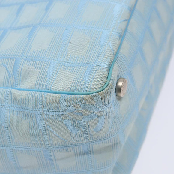 CHANEL New Travel Line Tote Bag Nylon Light Blue Silver CC Auth 141526