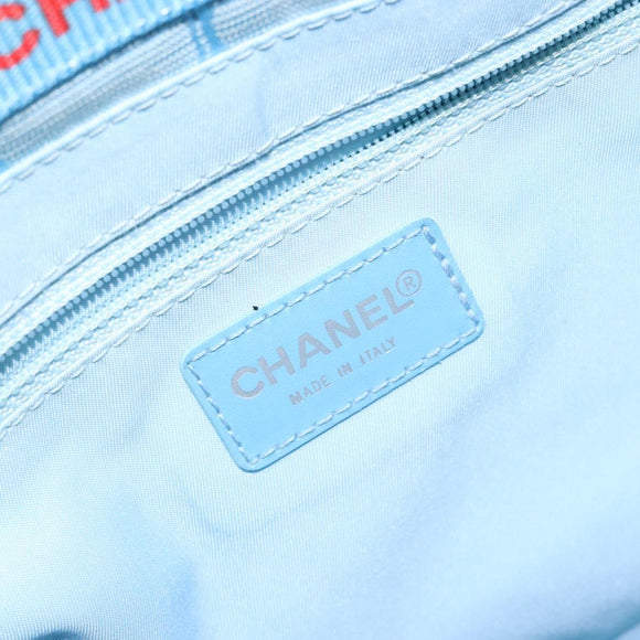 CHANEL New Travel Line Tote Bag Nylon Light Blue Silver CC Auth 141526