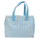 CHANEL New Travel Line Tote Bag Nylon Light Blue Silver CC Auth 141526-2