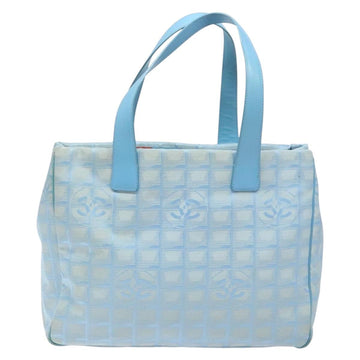 CHANEL New Travel Line Tote Bag Nylon Light Blue Silver CC Auth 141526 - 0