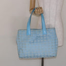 CHANEL New Travel Line Tote Bag Nylon Light Blue Silver CC Auth 141526-21