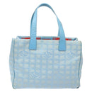 CHANEL New Travel Line Tote Bag Nylon Light Blue Silver CC Auth 141526-3