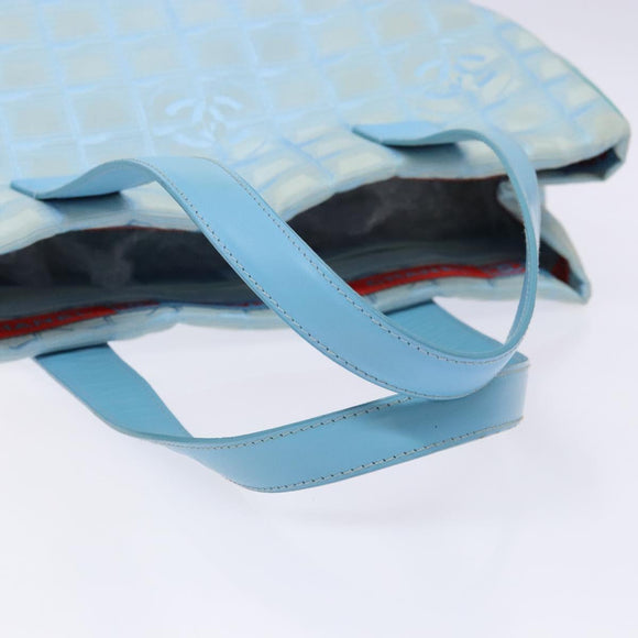 CHANEL New Travel Line Tote Bag Nylon Light Blue Silver CC Auth 141526