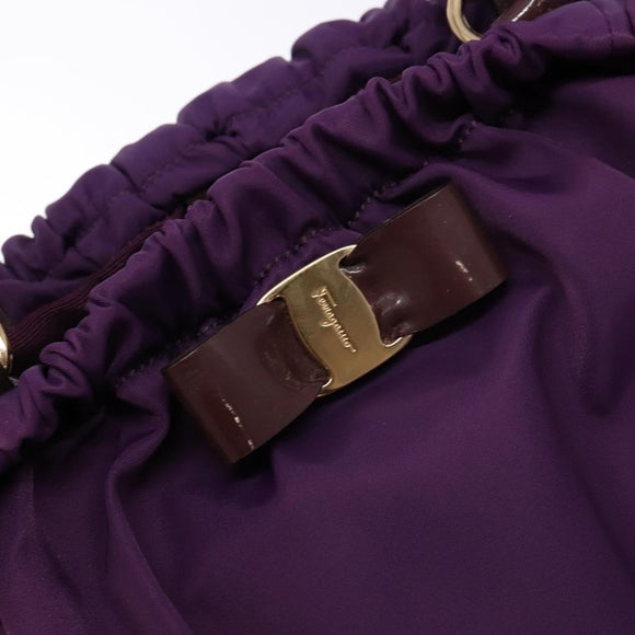 Salvatore Ferragamo Vala Shoulder Bag Nylon Purple Gold Auth 141527
