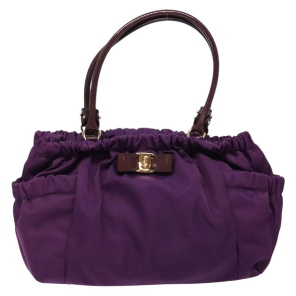 Salvatore Ferragamo Vala Shoulder Bag Nylon Purple Gold Auth 141527