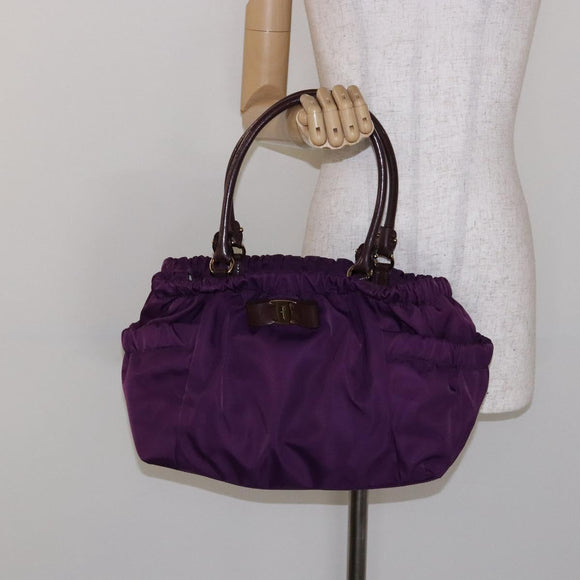 Salvatore Ferragamo Vala Shoulder Bag Nylon Purple Gold Auth 141527