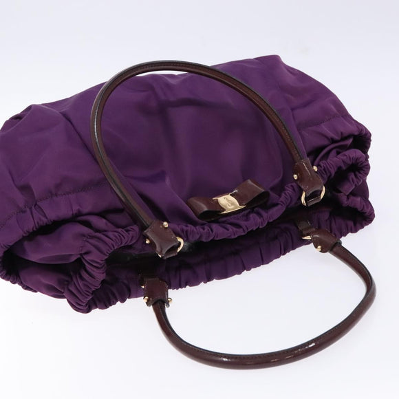 Salvatore Ferragamo Vala Shoulder Bag Nylon Purple Gold Auth 141527