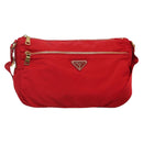 PRADA Shoulder Bag Nylon Red Gold Auth 141529-1