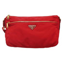 PRADA Shoulder Bag Nylon Red Gold Auth 141529-2