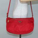 PRADA Shoulder Bag Nylon Red Gold Auth 141529-23