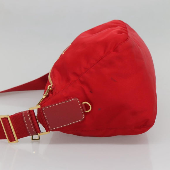 PRADA Shoulder Bag Nylon Red Gold Auth 141529