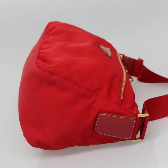 PRADA Shoulder Bag Nylon Red Gold Auth 141529