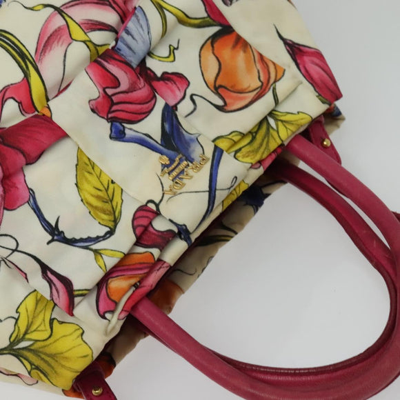 PRADA Hand Bag Nylon 2way White Gold Auth 141530