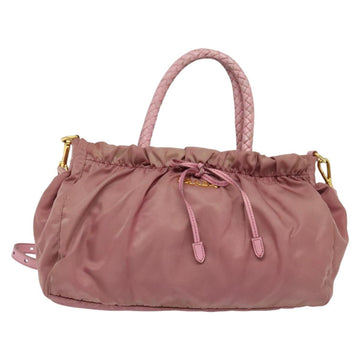 PRADA Hand Bag Nylon 2way Pink Gold Auth 141531 - 0