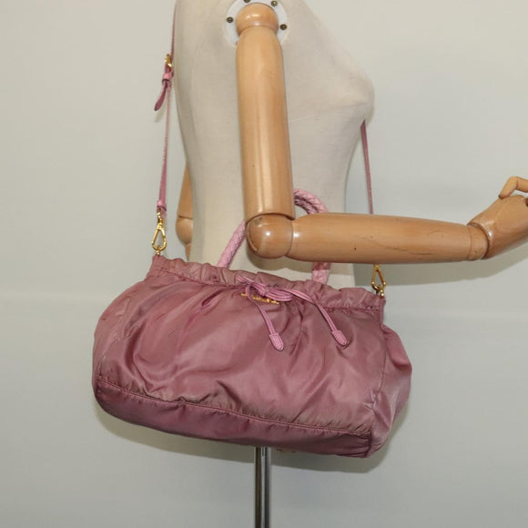 PRADA Hand Bag Nylon 2way Pink Gold Auth 141531