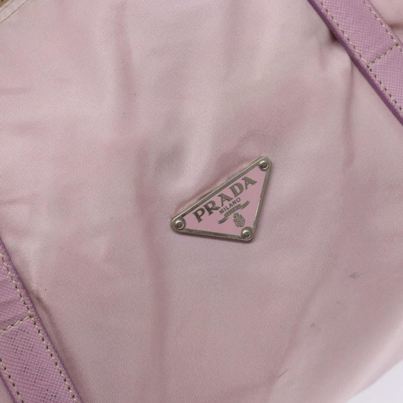PRADA Boston Bag Nylon Pink Silver Auth 141532