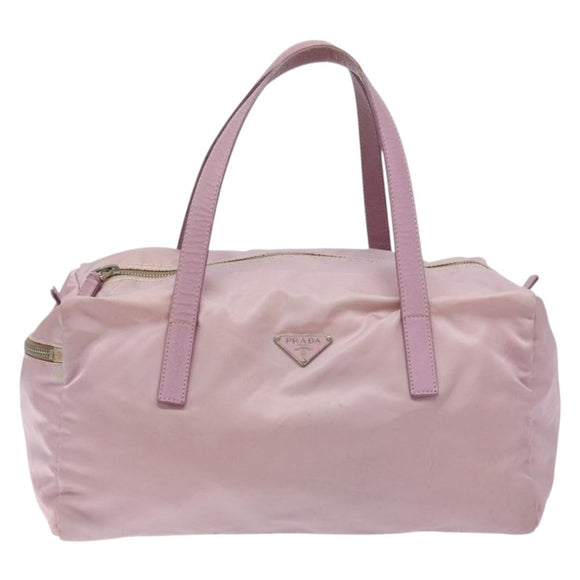PRADA Boston Bag Nylon Pink Silver Auth 141532
