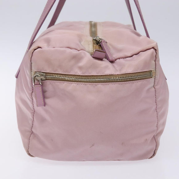 PRADA Boston Bag Nylon Pink Silver Auth 141532
