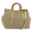 PRADA Logo jacquard Hand Bag Canvas 2way Beige Gold Auth 141533-1