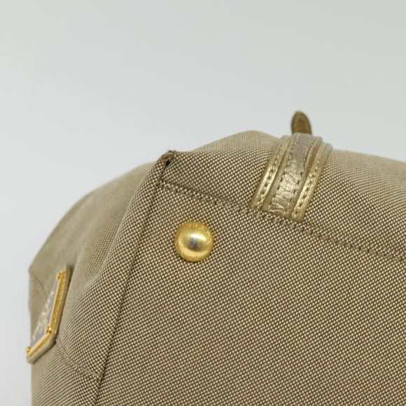PRADA Logo jacquard Hand Bag Canvas 2way Beige Gold Auth 141533
