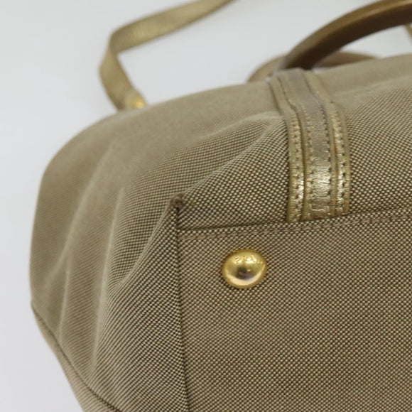 PRADA Logo jacquard Hand Bag Canvas 2way Beige Gold Auth 141533