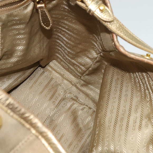 PRADA Logo jacquard Hand Bag Canvas 2way Beige Gold Auth 141533