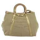 PRADA Logo jacquard Hand Bag Canvas 2way Beige Gold Auth 141533-13