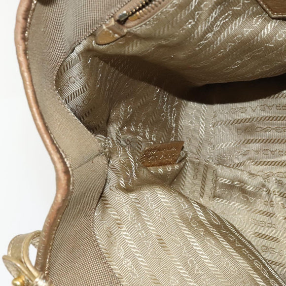 PRADA Logo jacquard Hand Bag Canvas 2way Beige Gold Auth 141533