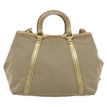 PRADA Logo jacquard Hand Bag Canvas 2way Beige Gold Auth 141533 - 0