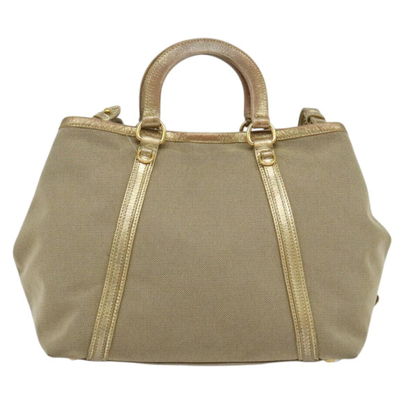 PRADA Logo jacquard Hand Bag Canvas 2way Beige Gold Auth 141533