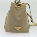 PRADA Logo jacquard Hand Bag Canvas 2way Beige Gold Auth 141533-3