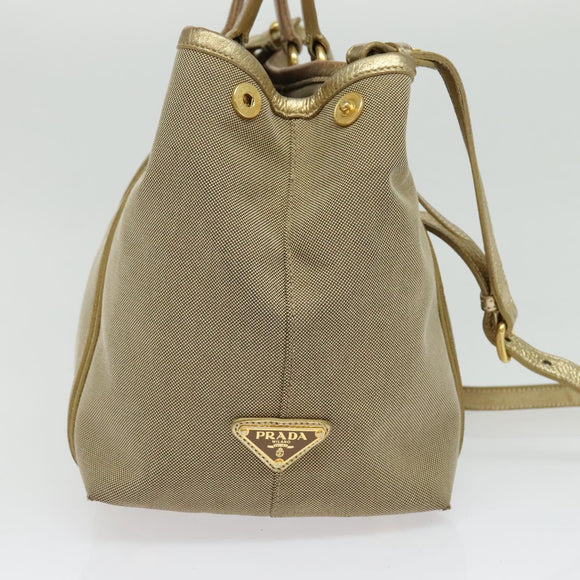 PRADA Logo jacquard Hand Bag Canvas 2way Beige Gold Auth 141533